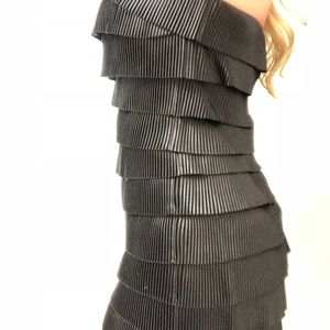 Black sateen pleated cocktail dress